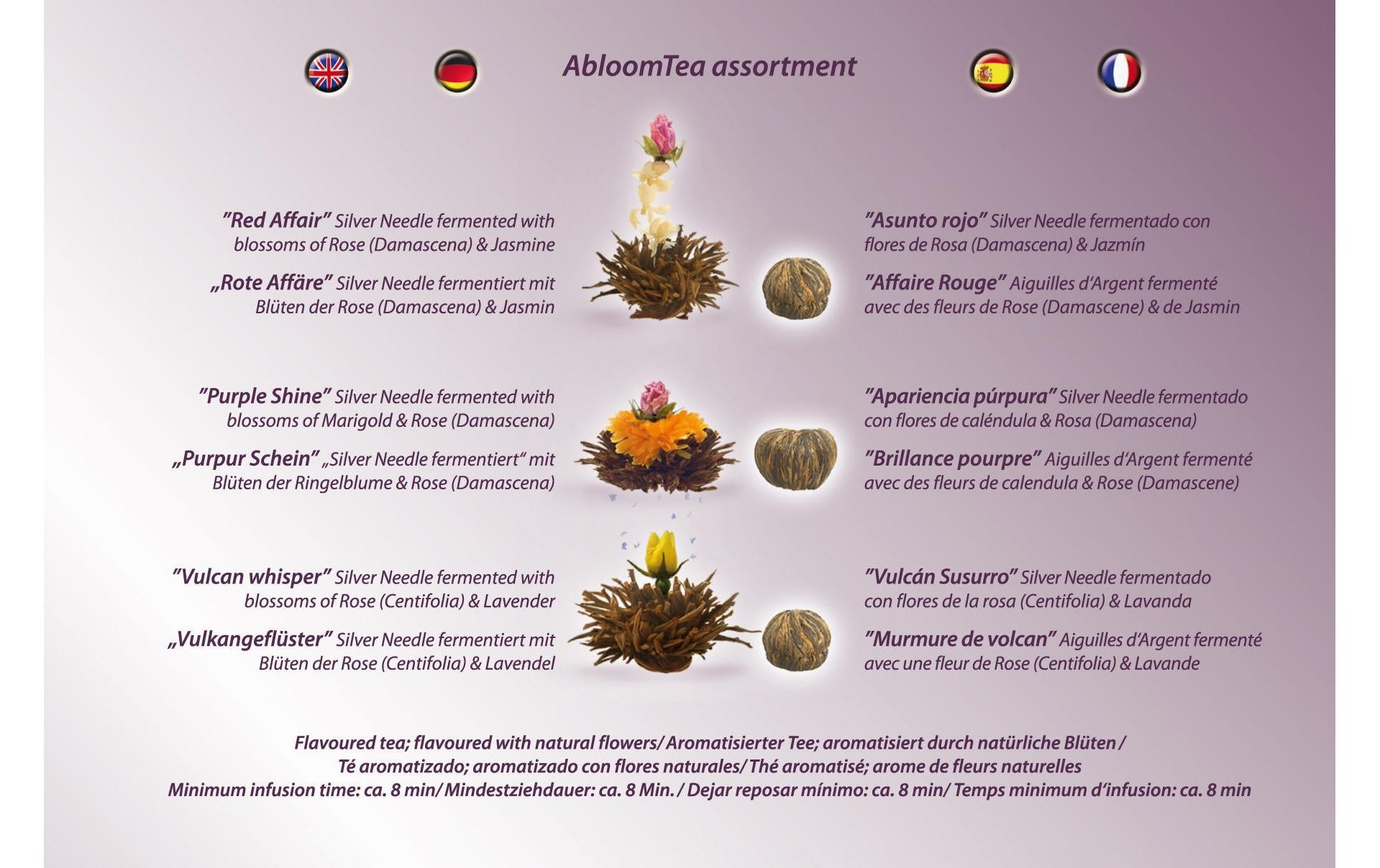 Creano Erblühtee Schwarztee Vulkangeflüster, Purpur Schein & Rote Affäre – 6 Teeblumen