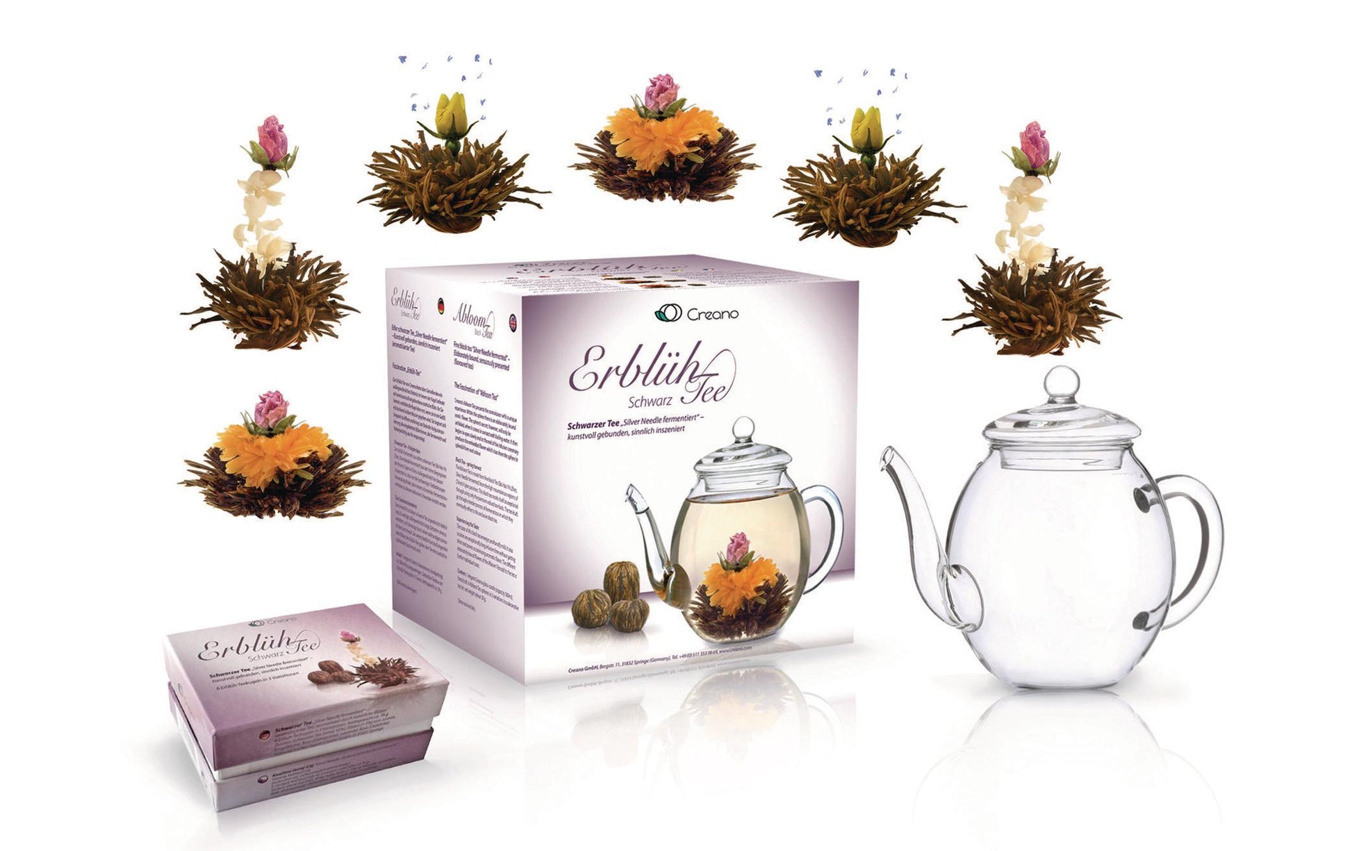 Creano Erblühtee Schwarztee Vulkangeflüster, Purpur Schein & Rote Affäre – 6 Teeblumen
