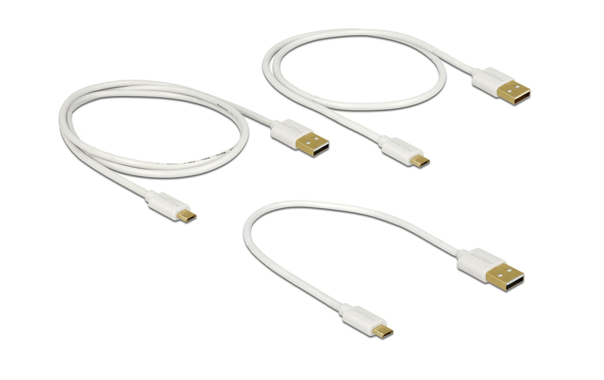 DeLOCK USB-A auf Micro-USB-B Kabel – USB 2.0 (480 Mbit/s) – 0,3/0,6/0,9 m – Weiss – 3er-Set