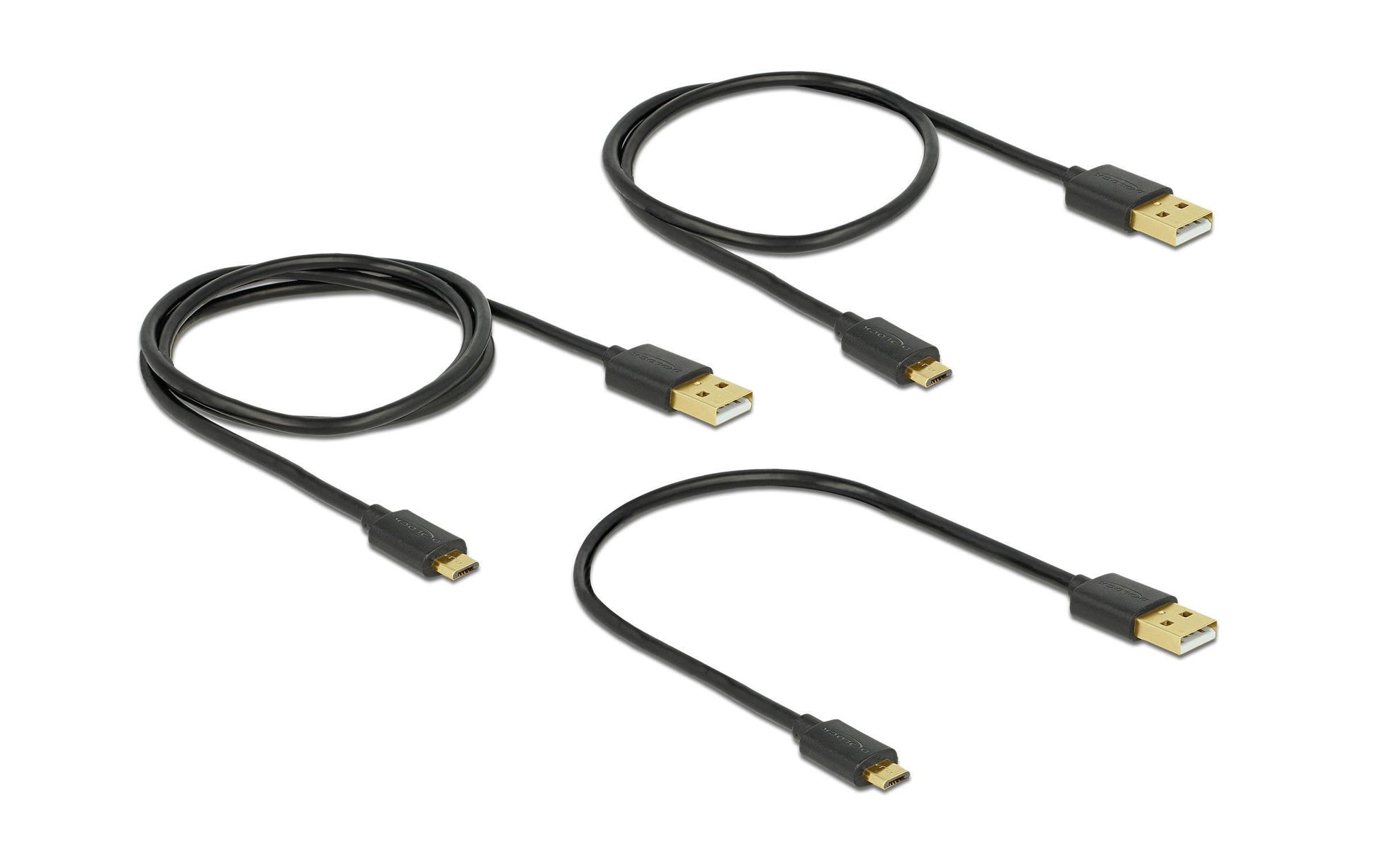 DeLOCK USB-Kabel – USB-A auf Micro-USB-B Kabel – USB 2.0 (480 Mbit/s) – 0,3/0,6/0,9 m – Schwarz – 3er-Set