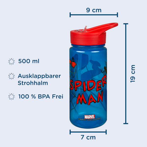 Scooli Kindertrinkflasche 500 ml – mit Strohhalm, Kunststoff, Spider-Man