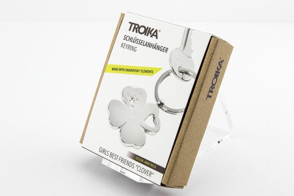 TROIKA Schlüsselanhänger Kleeblatt – Chrom, Silber, 40 × 4 mm