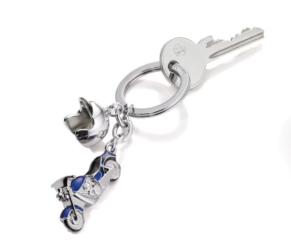 TROIKA Schlüsselanhänger Key Cruising Motorrad – Blau/Silber, 35 × 19 mm
