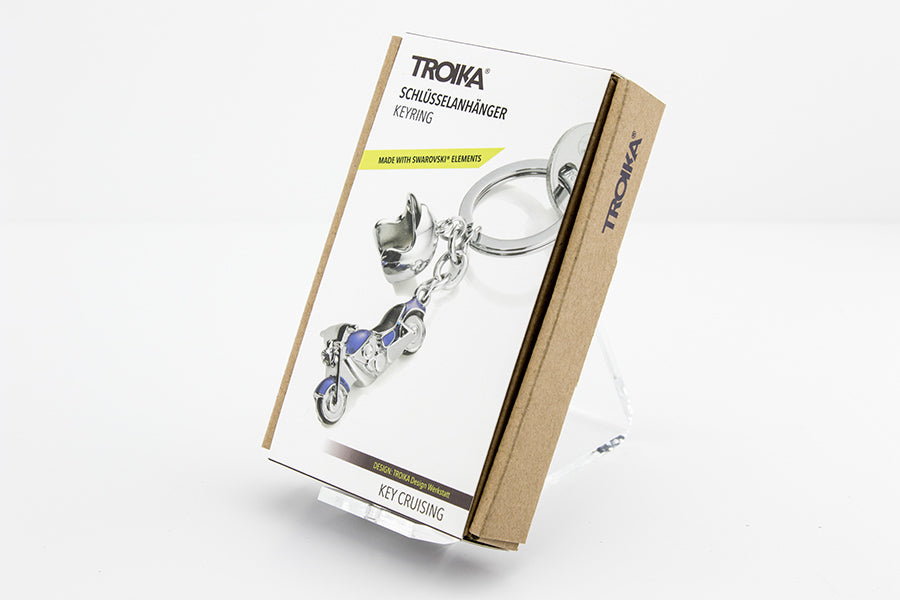 TROIKA Schlüsselanhänger Key Cruising Motorrad – Blau/Silber, 35 × 19 mm