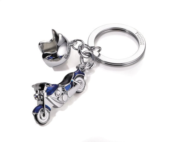 TROIKA Schlüsselanhänger Key Cruising Motorrad – Blau/Silber, 35 × 19 mm