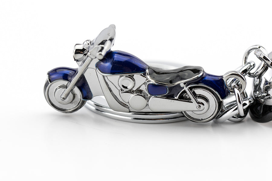 TROIKA Schlüsselanhänger Key Cruising Motorrad – Blau/Silber, 35 × 19 mm