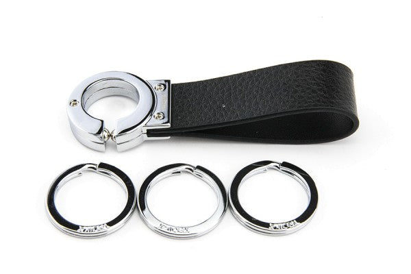 TROIKA Key Click Schlüsselanhänger – Leder, Schwarz/Silber, Ø 30 mm