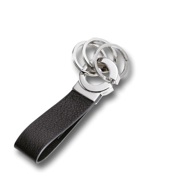 TROIKA Key Click Schlüsselanhänger – Leder, Schwarz/Silber, Ø 30 mm