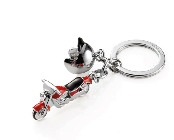 TROIKA Schlüsselanhänger Key Cruising Motorrad – Rot/Silber, 35 × 19 mm