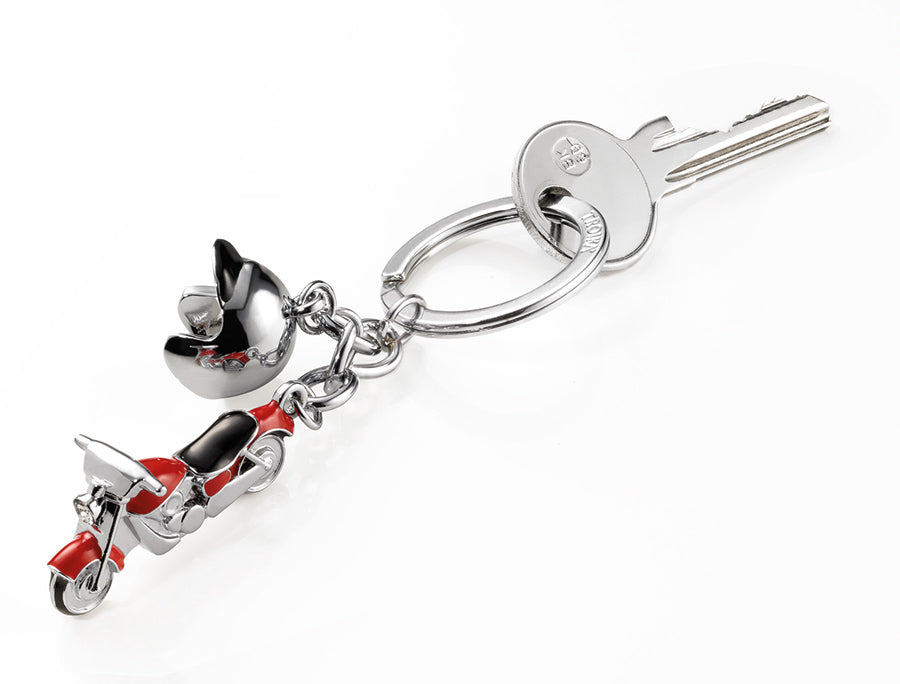 TROIKA Schlüsselanhänger Key Cruising Motorrad – Rot/Silber, 35 × 19 mm
