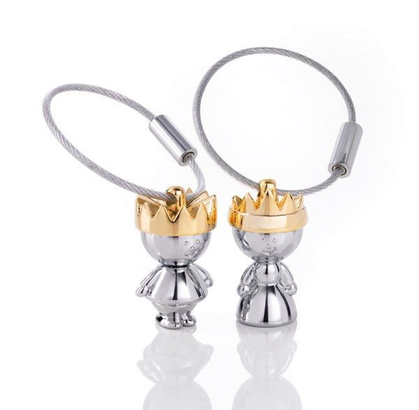 TROIKA Schlüsselanhänger Little King & Queen – Gold/Silber, 90 × 23 mm, 2er-Set