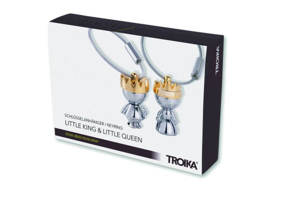 TROIKA Schlüsselanhänger Little King & Queen – Gold/Silber, 90 × 23 mm, 2er-Set