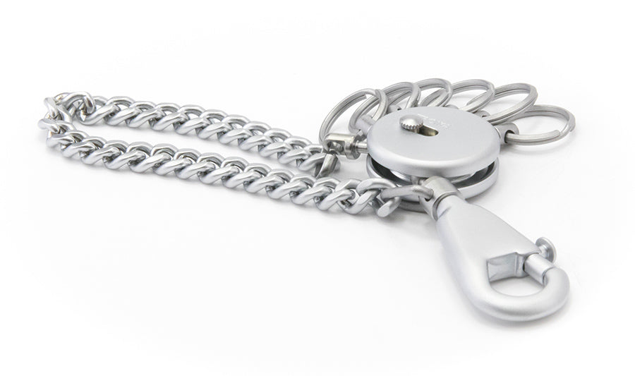 TROIKA Schlüsselanhänger Patent Chain – mit Kette, matt, Chrom, Silber, Länge 130 mm