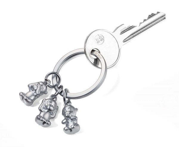 TROIKA Schlüsselanhänger Three Monkeys – Chrom, Silber, 30 × 9 mm