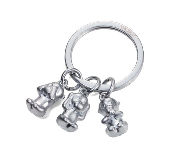 TROIKA Schlüsselanhänger Three Monkeys – Chrom, Silber, 30 × 9 mm