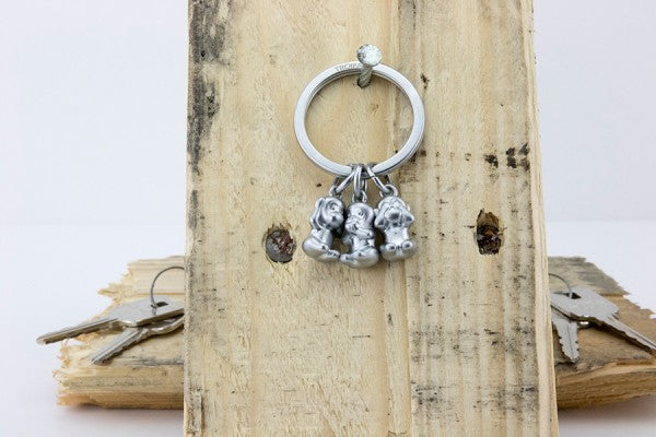 TROIKA Schlüsselanhänger Three Monkeys – Chrom, Silber, 30 × 9 mm