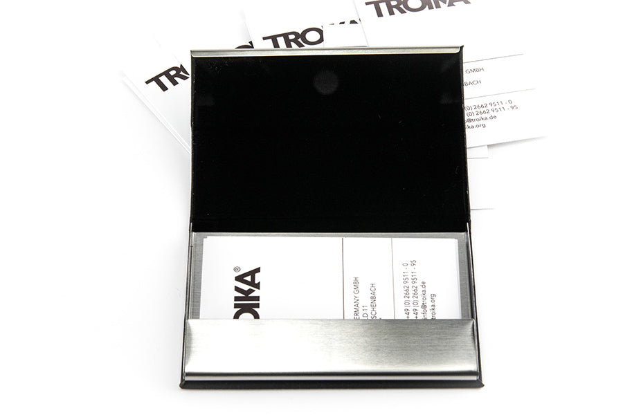 TROIKA Visitenkartenetui – Edelstahl, Schwarz, 20 Karten – 1er-Pack
