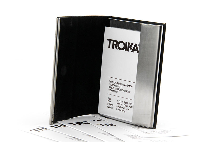 TROIKA Visitenkartenetui – Edelstahl, Schwarz, 20 Karten – 1er-Pack