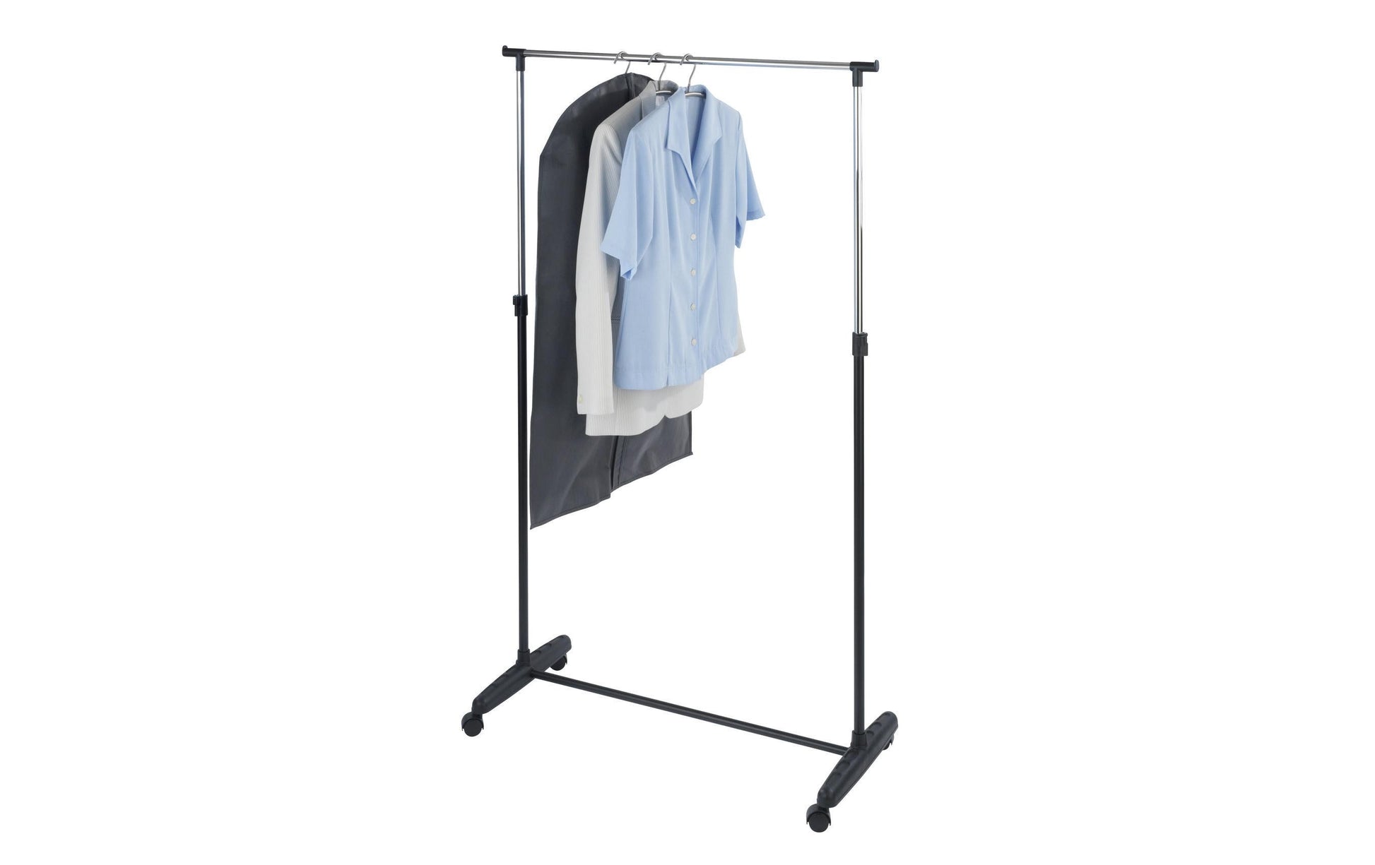 Wenko Garderobenständer Mikey – Metall/Polypropylen, Schwarz/Silber, 103–170 cm, mit Rollen