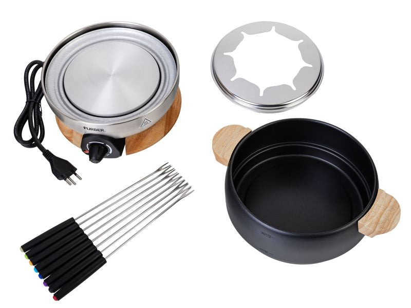 Furber. Furber Fondue-Set – Edelstahl, 1,8 l, 8 Personen, elektrisch – schwarz/silber