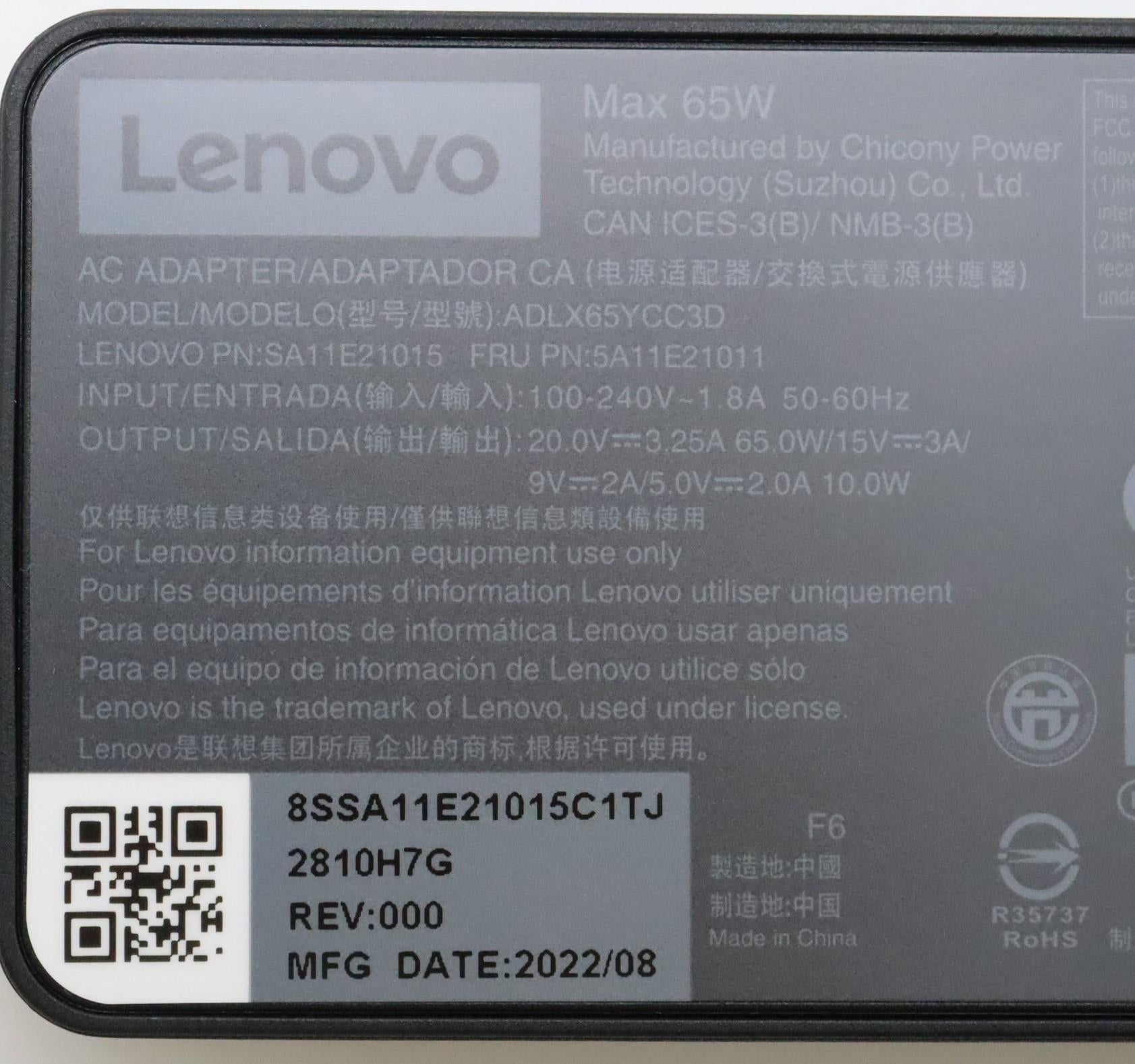 Lenovo 5A11E21011 USB-Ladegerät 65 W – 3-Port, PD – Schwarz