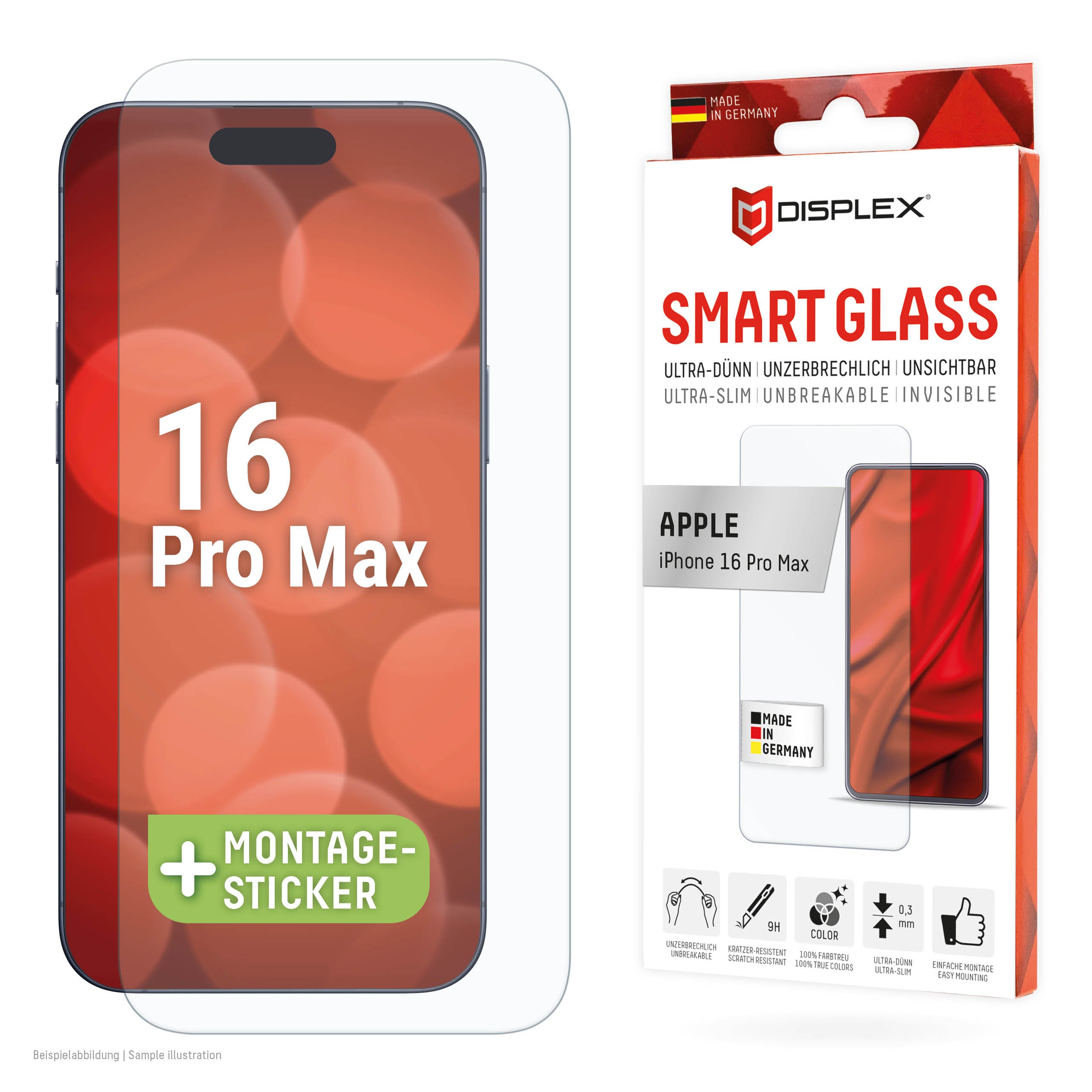 Displex Displayschutz (Panzerglas), 9H – für iPhone 16 Pro Max