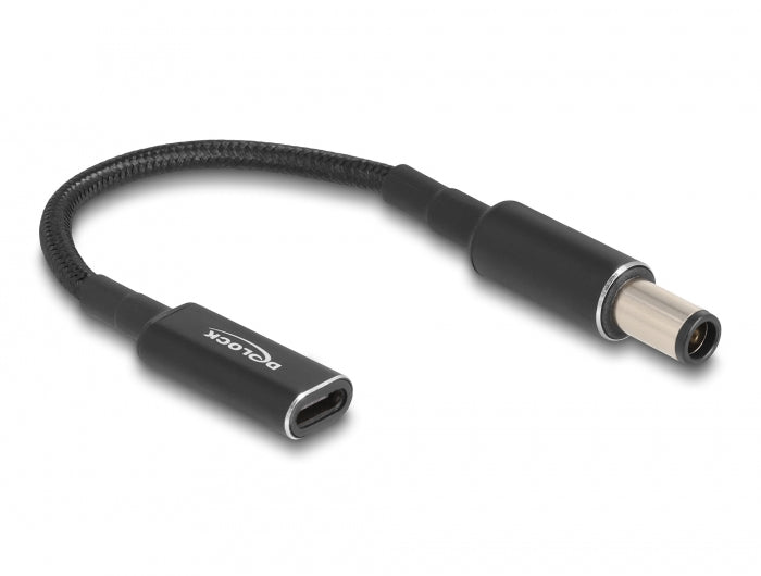 DeLOCK USB-C zu 7,4 × 5,0 mm Ladekabel – 19,5 V, 3 A, 15 cm – für HP – Schwarz