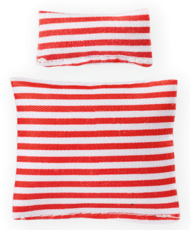 HobbyFun Puppenhaus Bettdecke und Kissen, Polyester, Rot/Weiss, 5,5 × 6 cm und 4 × 2 cm, Set à 2