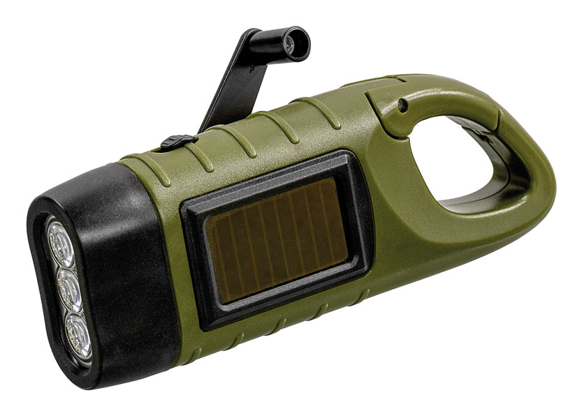 Steffen Taschenlampe Dynamo 15 – 15 lm, 10 m, IPX4, Solar, USB-Ladefunktion – Schwarz