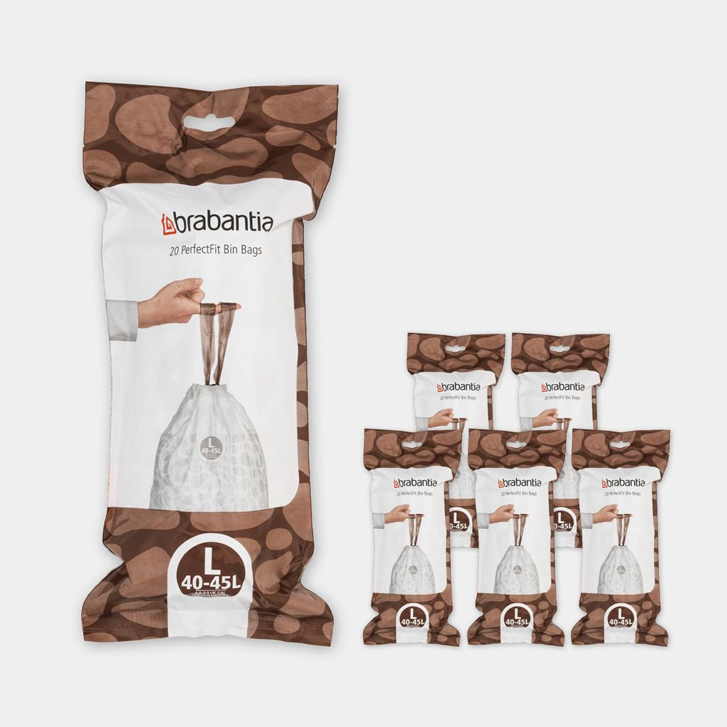 Brabantia Kehrichtsack für PerfectFit L – 45 l, mit Zugband, PE, weiss, 534 × 820 mm, 20 Stk