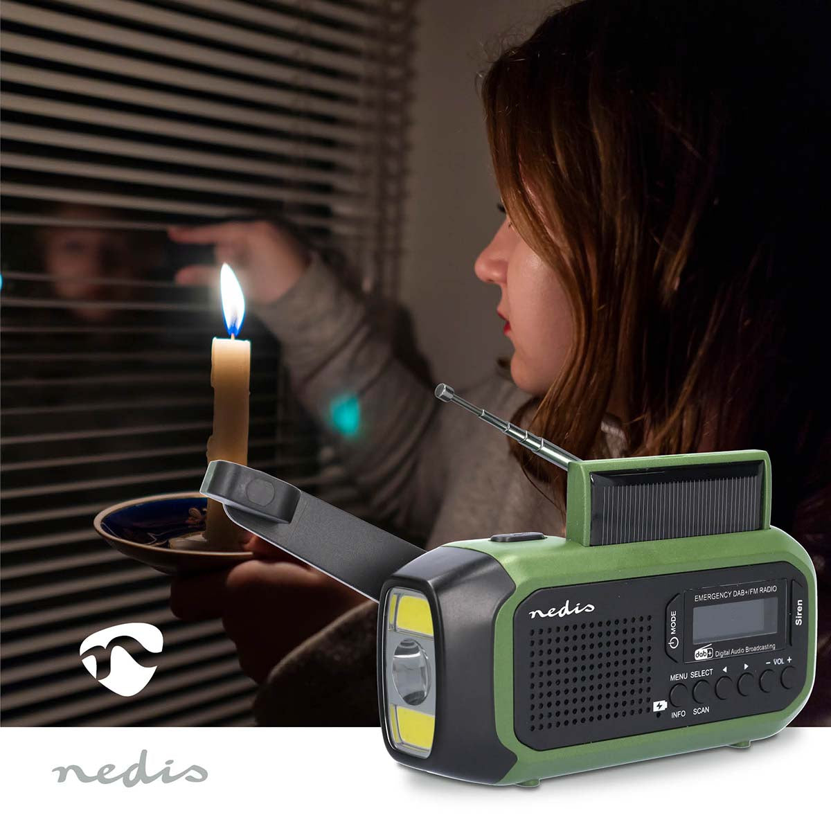 Nedis Notfallradio – Tragbares DAB+ Radio, UKW, 15 h Akku – Grün/Schwarz