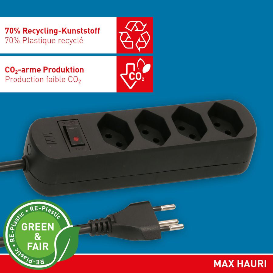Max Hauri AG Max Hauri Basic Line – Steckdosenleiste, 4× T13, mit Schalter, 1,5 m, Stecker T12, IP20