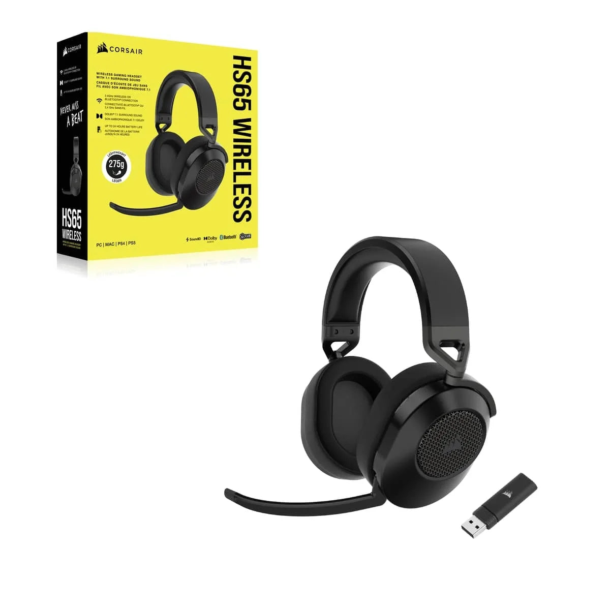 Corsair HS65 – Bluetooth Gaming-Headset – 7.1 Surround, für PS5 – Schwarz – bis 24 h