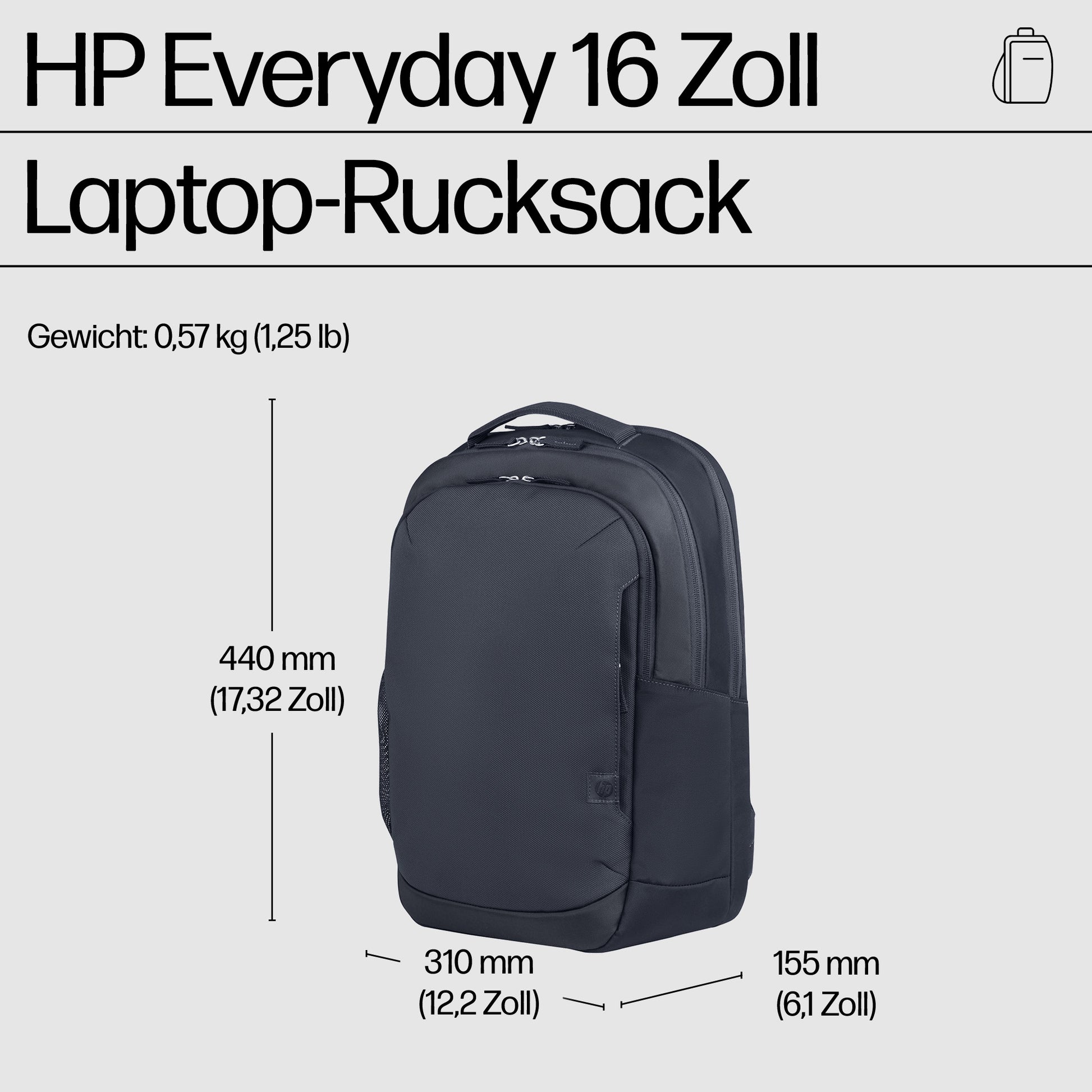 HP Notebook-Rucksack bis 16,1" – Wasserfest, Trolley-Haltegurt – Odyssey Grau
