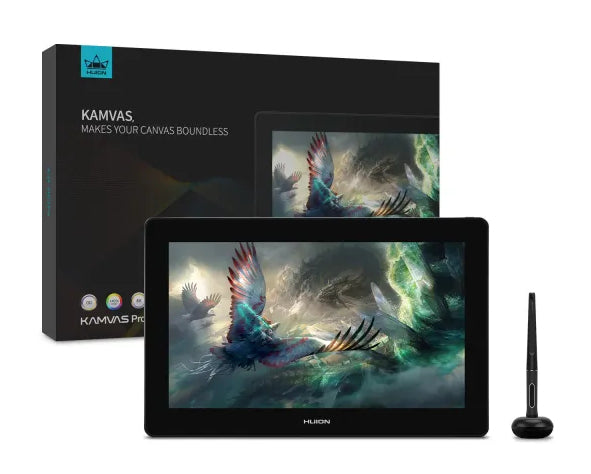 HUION Kamvas Pro 16 Plus 4K GT1562 Stiftdisplay, 15,6", Stift + Touch, Grau, für Windows, macOS, Linux