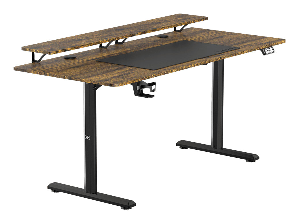 Ultradesk Highlander XXL Gaming-Tisch – 160 × 70 cm, elektrisch höhenverstellbar, braun, Carbon