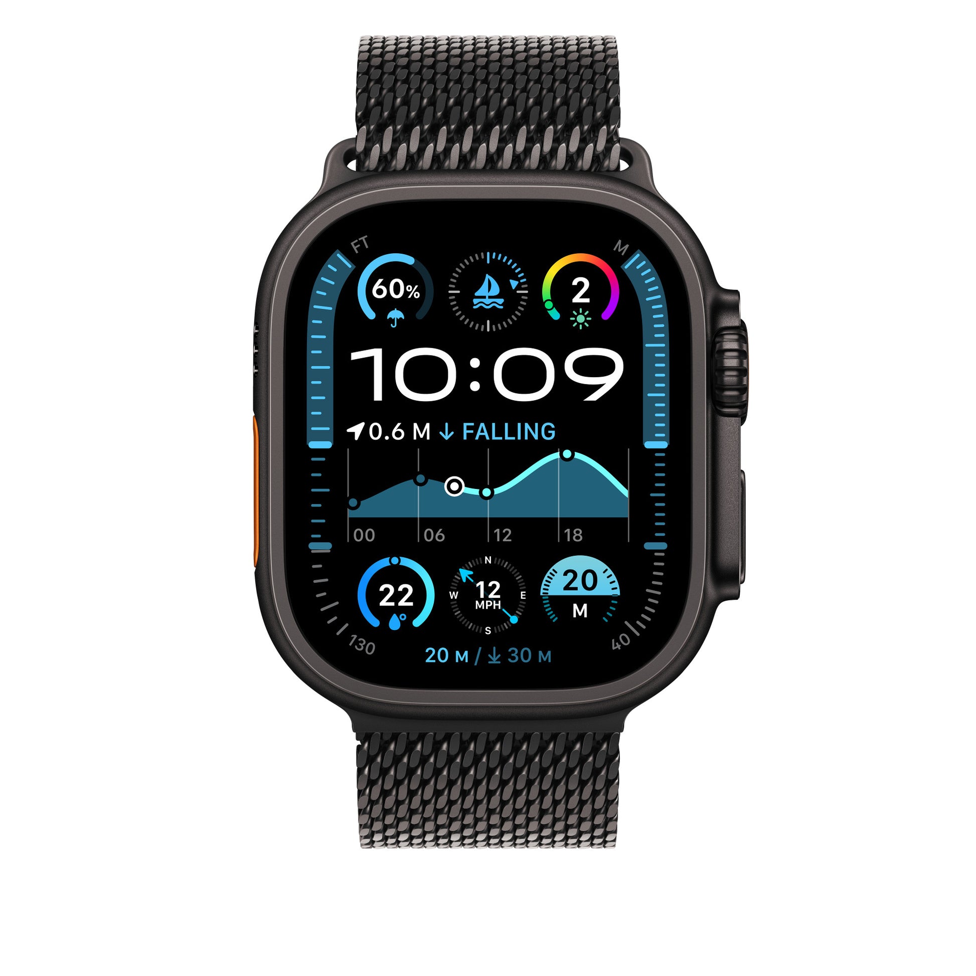 Apple Milanese Loop – Armband – für Apple Watch 49 mm, Schwarz, Grösse L, Titan