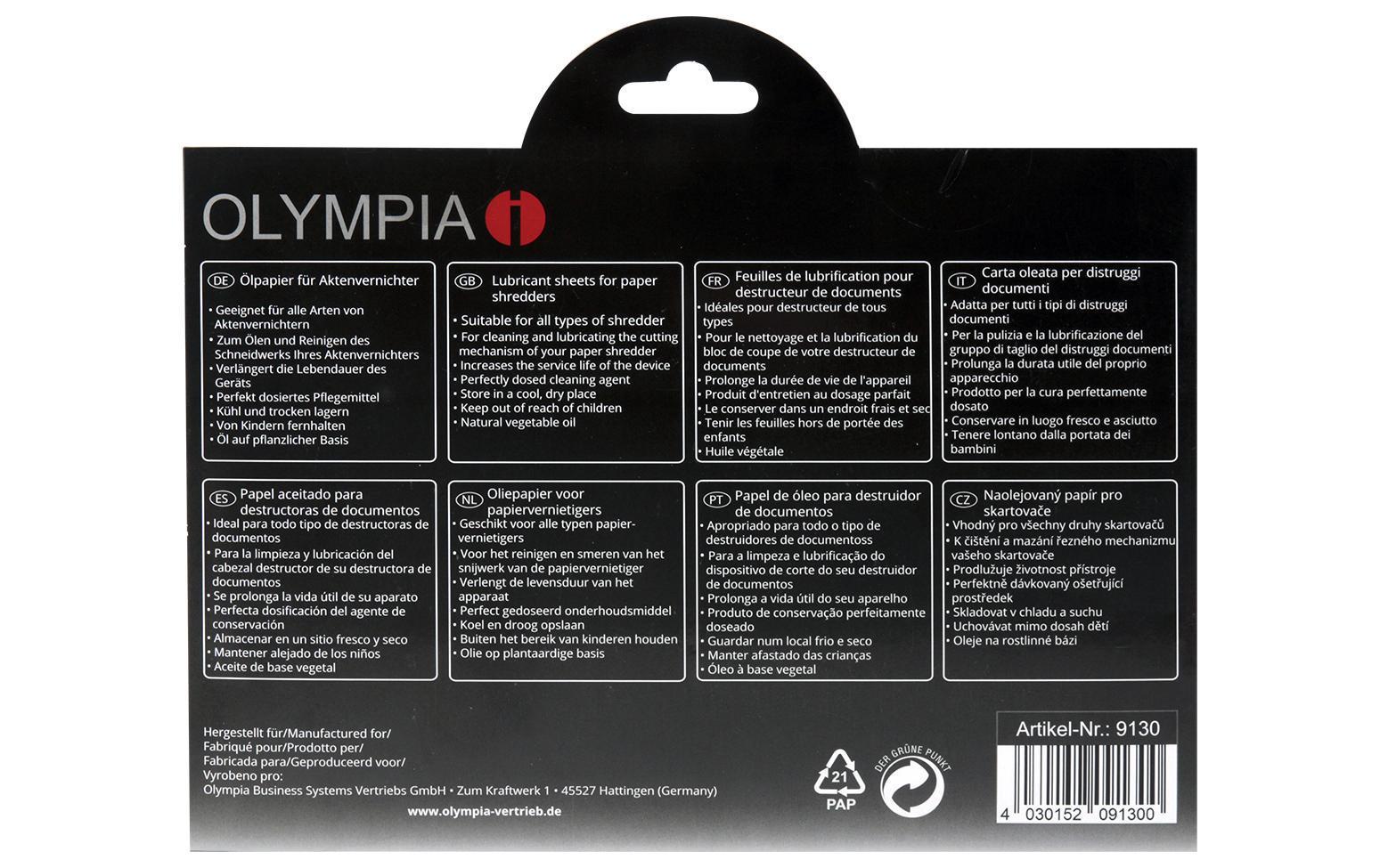 Olympia Ölpapier für Aktenvernichter – 12 Stk., für Olympia Shredder