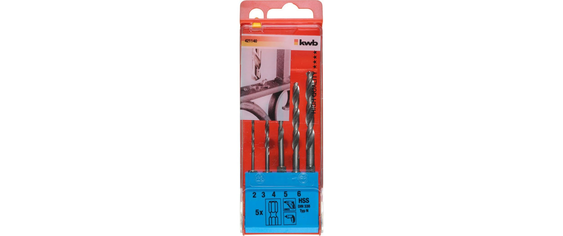 kwb Spiralbohrer-Set 2–6 mm HSS 1/4" Sechskantschaft – für Metall – 5-teilig