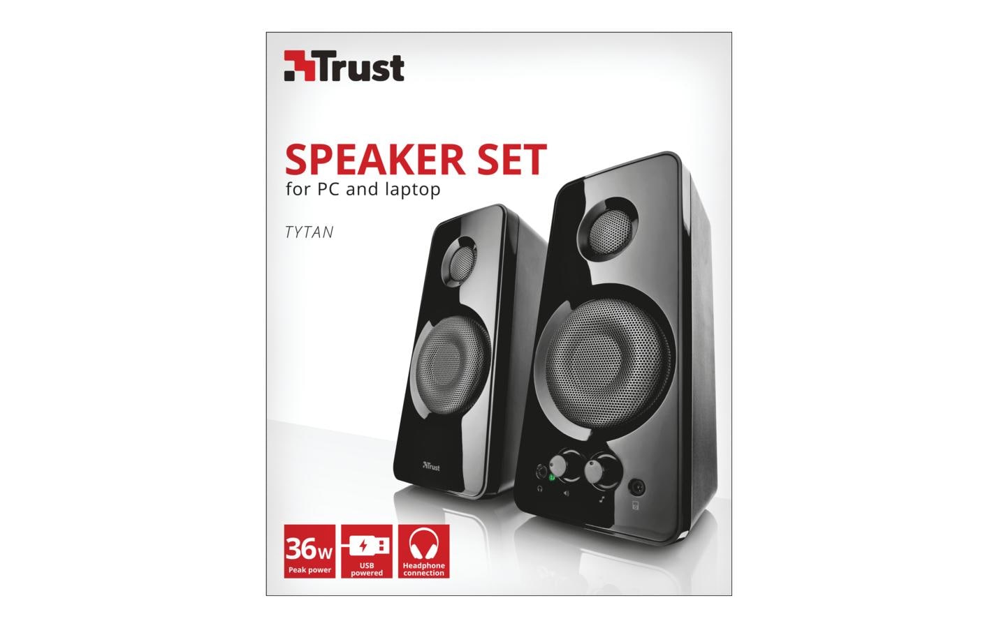 Trust Tytan, Paar – PC-Lautsprecher-Set – 2.0, 18 W, 3,5 mm Klinke, USB, Schwarz