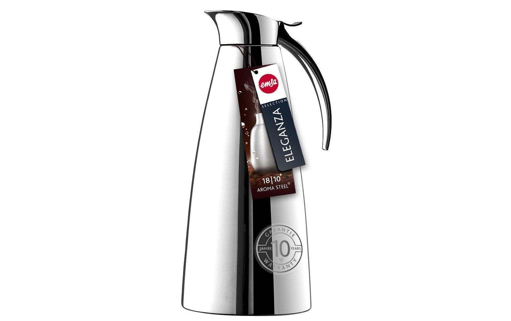 EMSA Thermoskanne Eleganza – 2er Set, 1 l, Edelstahl 18/10, Klappdeckel, vakuumisoliert