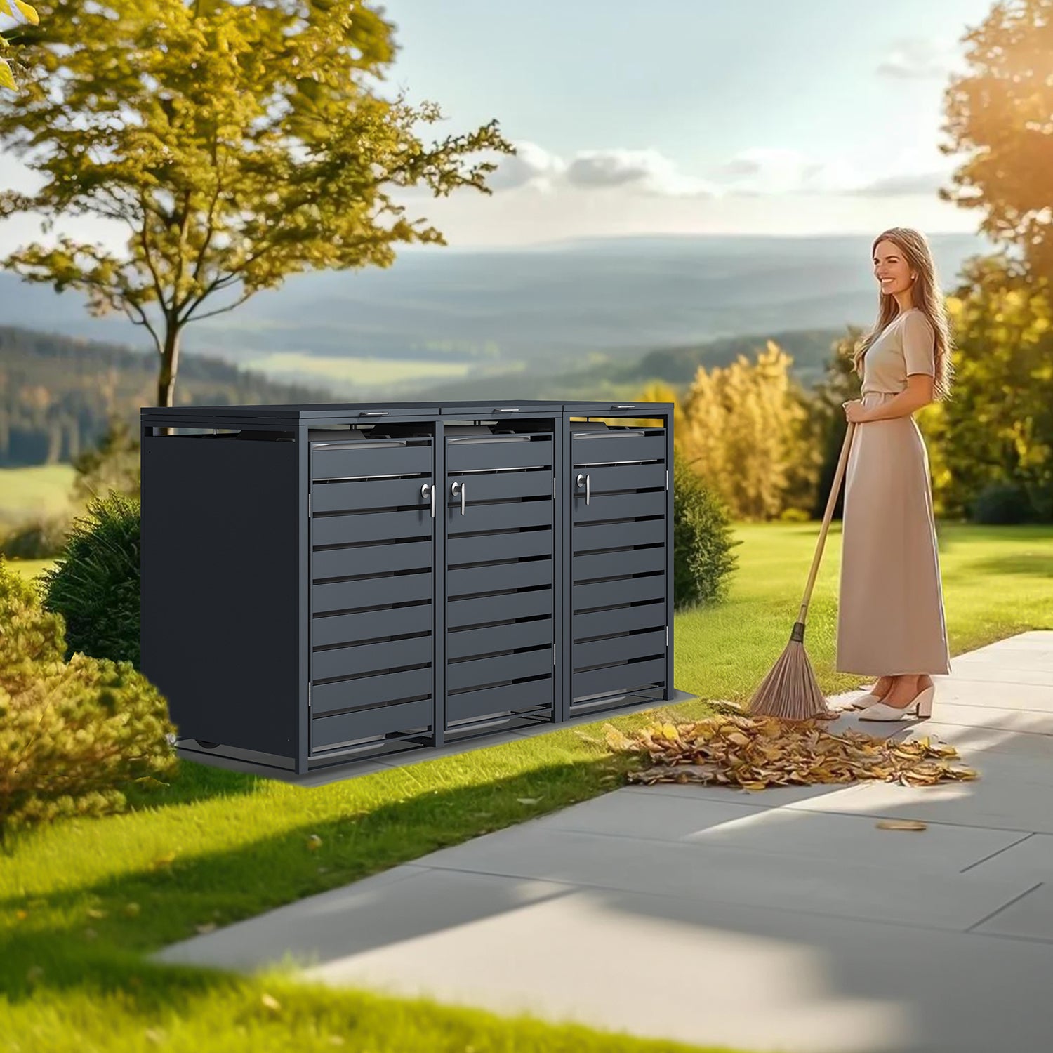 Phoenix Safe Co. Müllcontainer (Aussencontainer) GB3320AAK – 200 × 80 × 116 cm – Anthrazit – Soft-Close