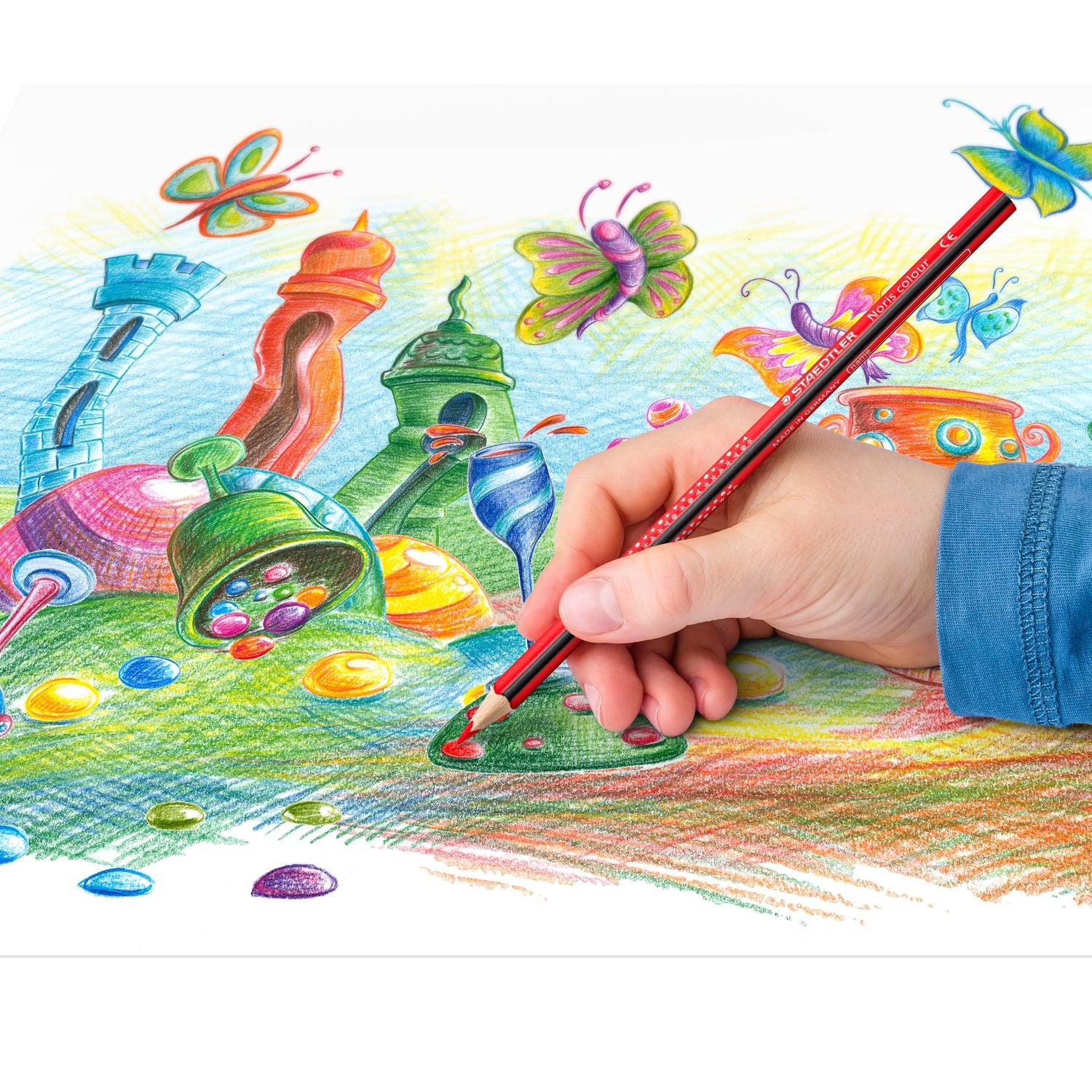 Staedtler Buntstifte Noris Colour Upcycled Wood – Dreikant, 6 Farben, in Kartonetui