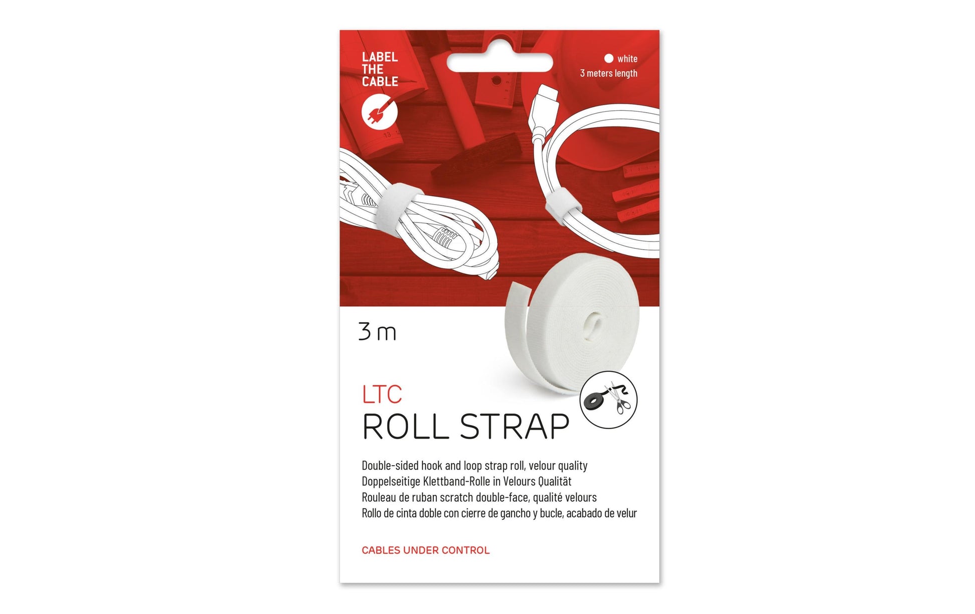 Label-the-cable Klett-Kabelbinder – 16 mm × 3 m – Weiss – Velour, haftend