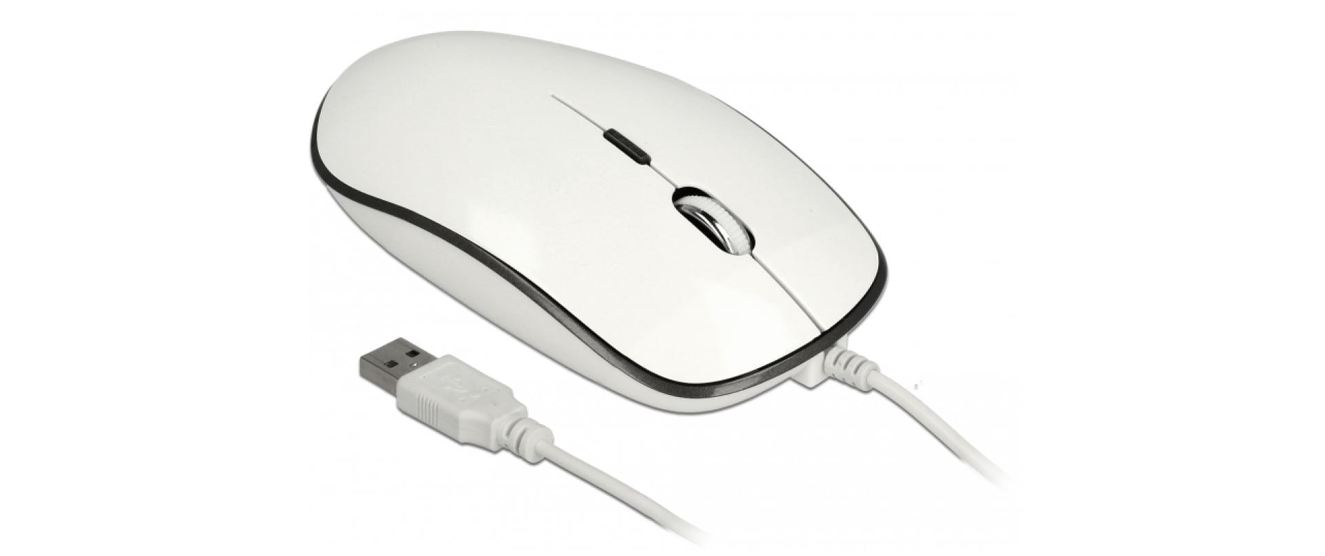 DeLOCK 12532 Maus – kabelgebunden, USB-C, 4 Tasten, beidhändig, umschaltbare DPI, Weiss/Anthrazit