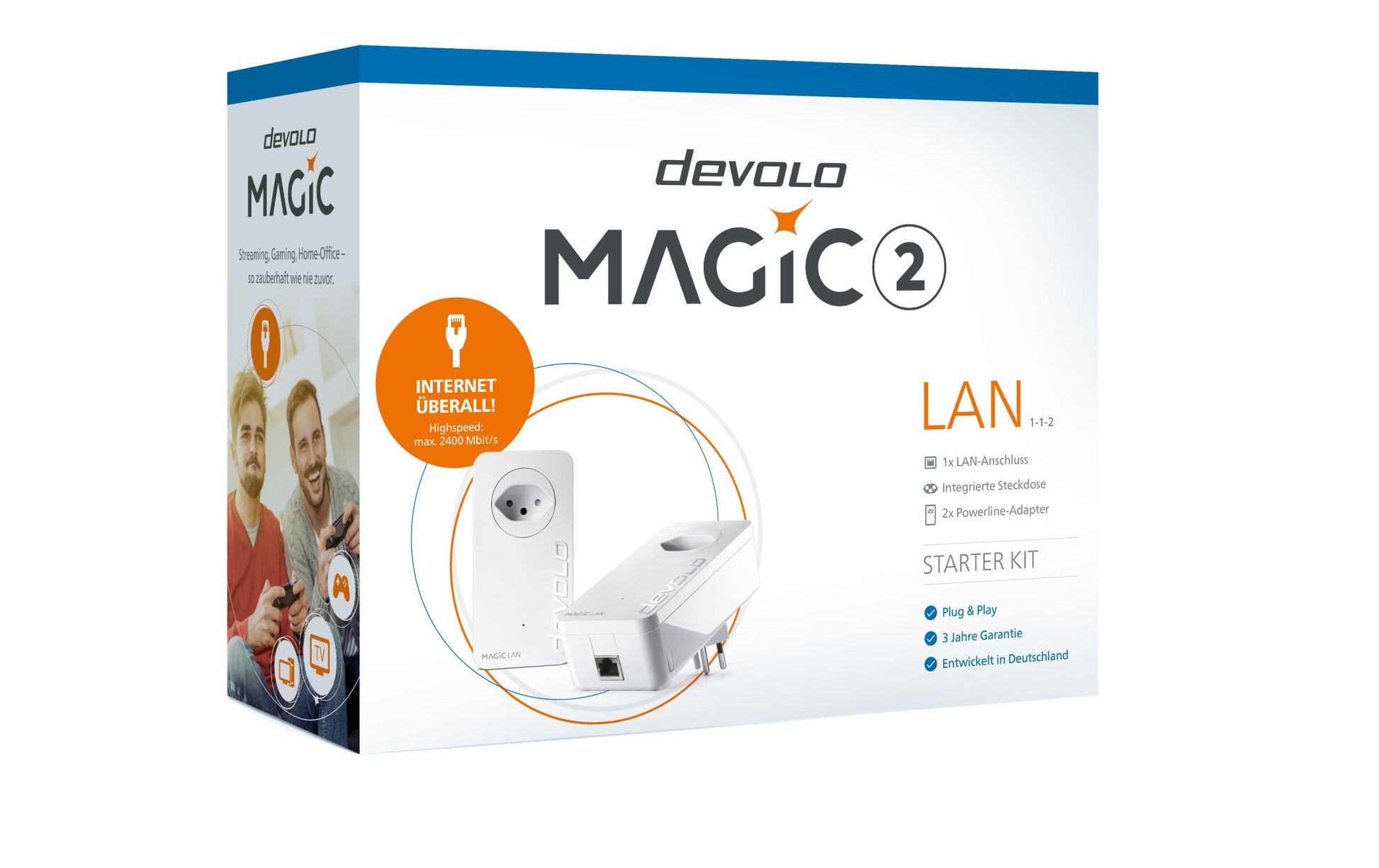 Devolo Magic 2 LAN Starter Kit – Powerline 2400 Mbit/s, 1× 1G RJ‑45, Weiss, 2er-Set