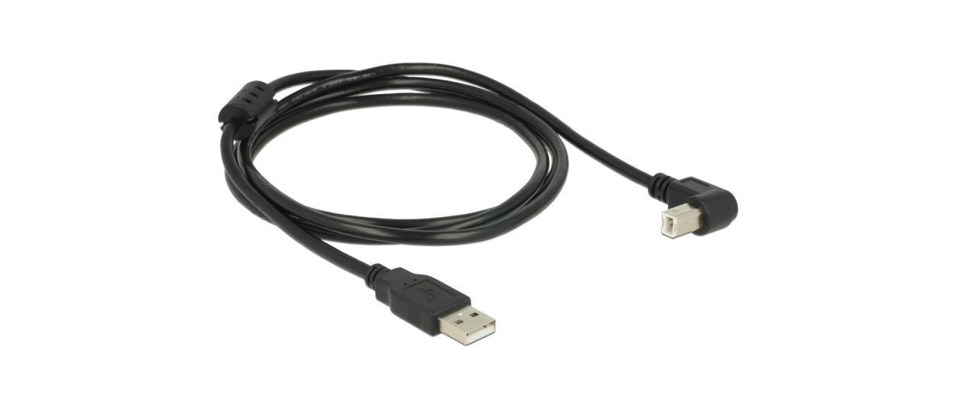 DeLOCK USB-A auf USB-B Kabel – USB 2.0 (480 Mbit/s) – 1,5 m – Abgewinkelt, Magnetisch abgeschirmt – Schwarz
