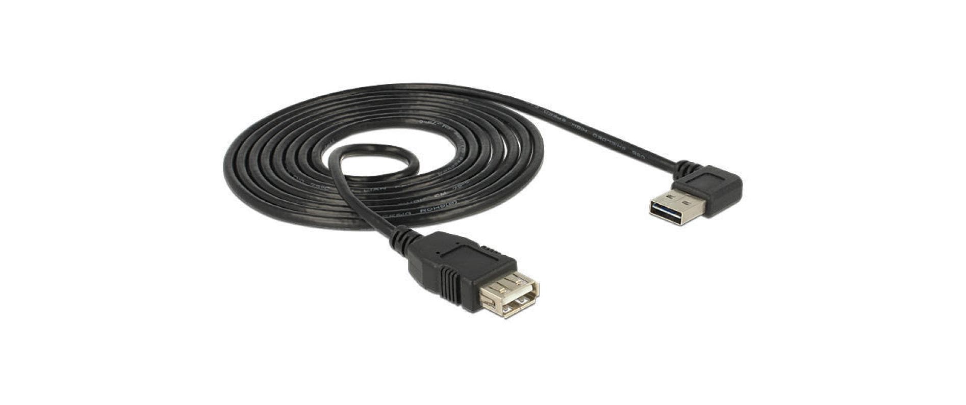 DeLOCK USB-A Verlängerungskabel (Stecker auf Buchse) – USB 2.0 (480 Mbit/s) – 1 m – Abgewinkelt, Goldkontakt