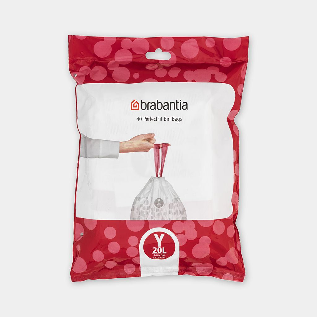 Brabantia Kehrichtsack PerfectFit Y – 20 l, mit Zugband, PE, weiss, 412 × 545 mm, 40 Stk