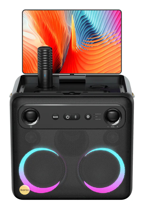 Ikarao Break X2 – Party-Lautsprecher – 300 W, LED-Lichteffekte, mit 2 kabellosen Mikrofonen, 8 h, Schwarz